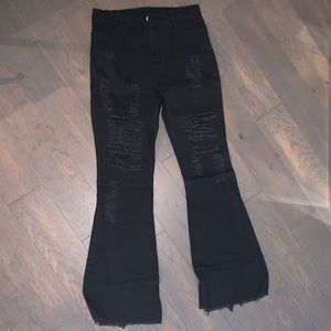 Black Distressed Flare Jeans